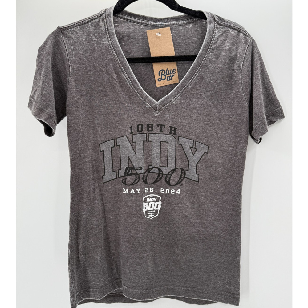 Indy 500 108th T Shirt Grey Womens V Neck Grey Charcoal Size Small New Blue84